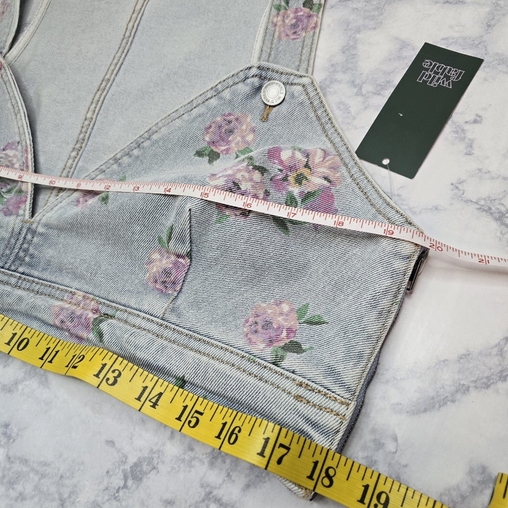 Wild Fable Floral Denim Crop Tank Light Wash Large Blue Pink - Picture 9 of 11